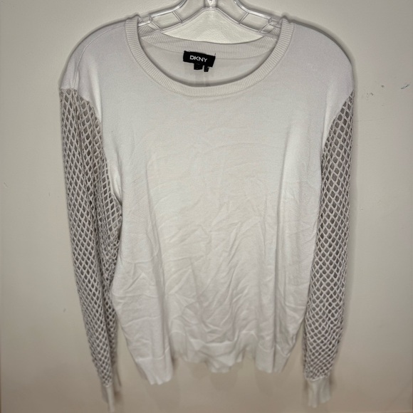 Dkny Tops - DKNY Women’s Ivory Sweater Sheer Mesh Sleeves Size XL